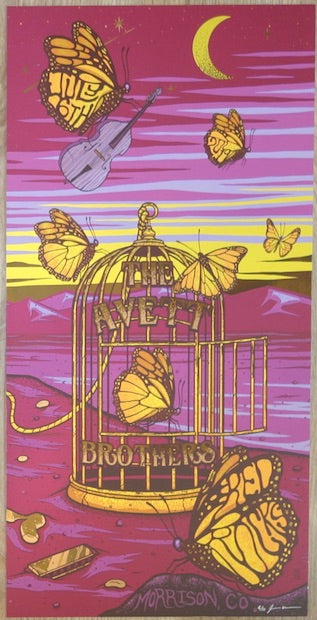 2019 The Avett Brothers - Red Rocks II Gold Variant Concert Poster by Jim Mazza
