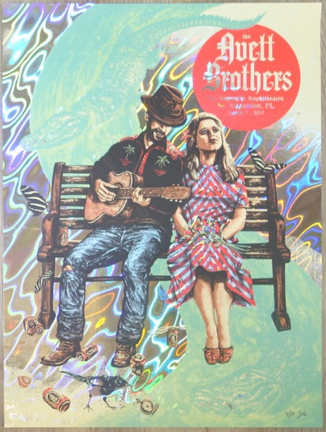 2019 The Avett Brothers - St. Augustine Foil Variant Concert Poster by Zeb Love