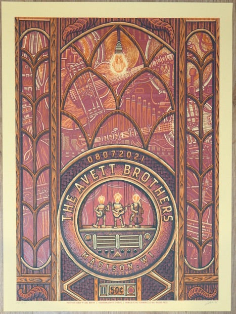 2021 The Avett Brothers - Madison Silkscreen Concert Poster by Luke Martin