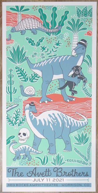 2021 The Avett Brothers - Red Rocks III VIP Silkscreen Concert Poster by Kat Lamp