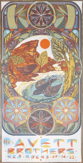 2022 The Avett Brothers - Red Rocks III Silkscreen Concert Poster by David Hale