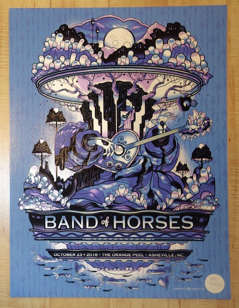2016 Band of Horses - Asheville Metallic Variant Concert Poster by Guy Burwell