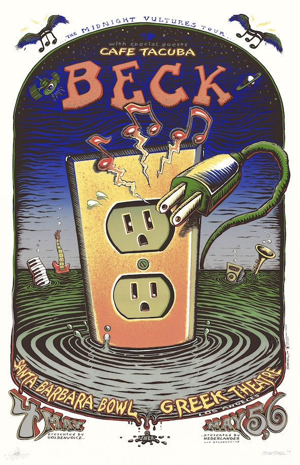 2000 Beck - Los Angeles & Santa Barbara Silkscreen Concert Poster by Emek