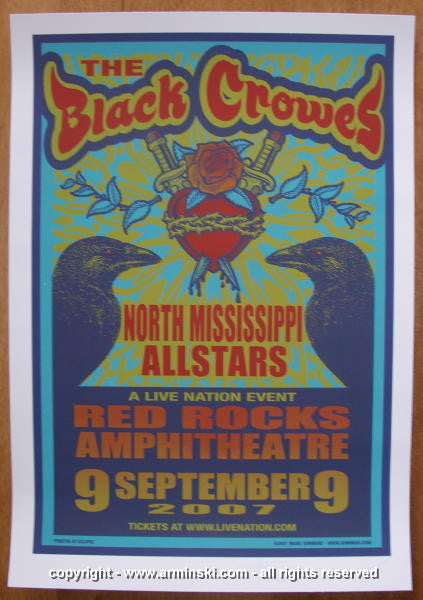 2007 The Black Crowes - Red Rocks Silkscreen Concert Poster by Mark Arminski
