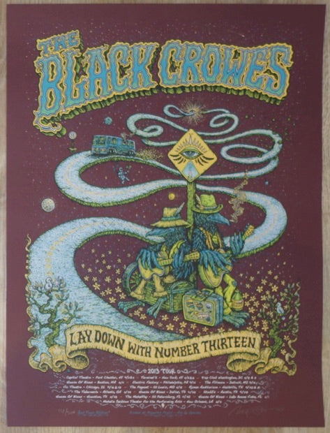 2013 The Black Crowes - Spring Tour Plum Silkscreen Concert Poster by Marq Spusta