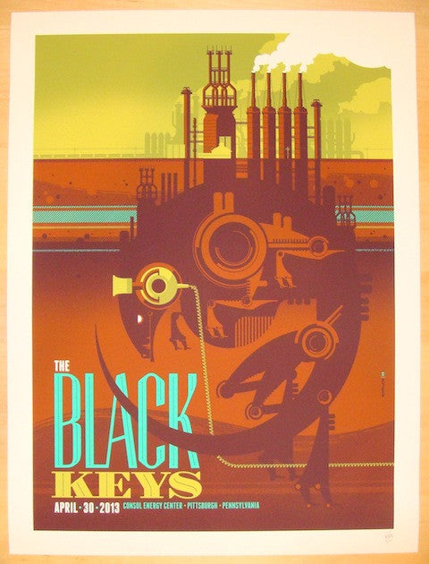 2013 The Black Keys - Pittsburgh Silkscreen Concert Poster by Tom Whalen