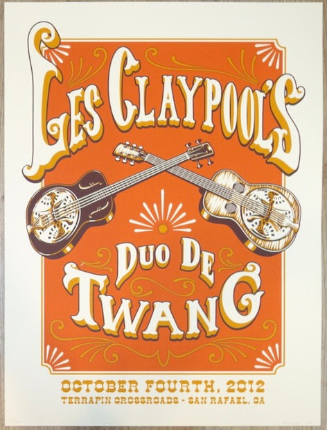 2012 Les Claypool's Duo De Twang - San Rafael Silkscreen Concert Poster by Reuben Rude