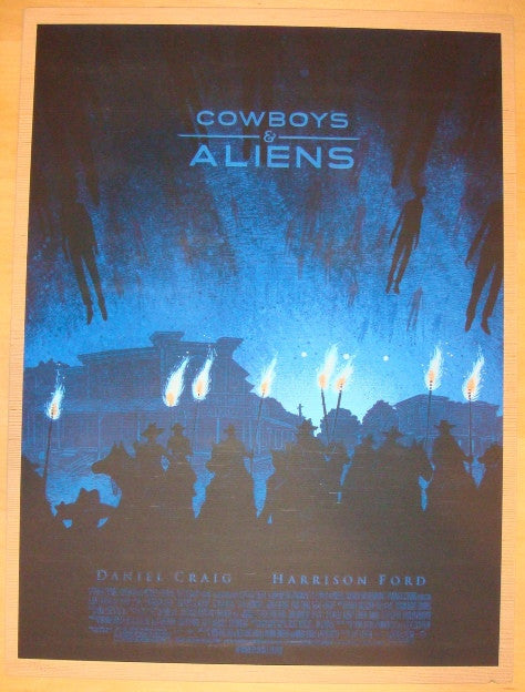 2011 "Cowboys & Aliens" - Wood Variant Poster by Daniel Danger