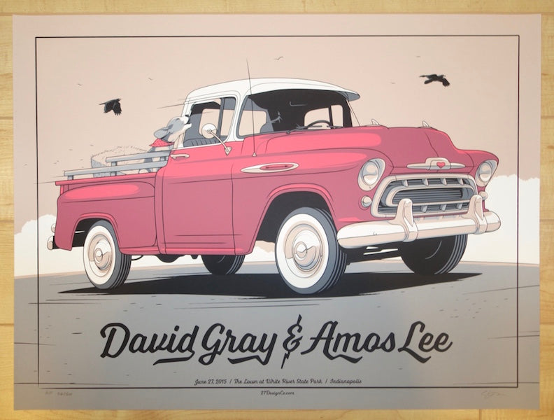 2015 David Gray & Amos Lee - Indianapolis Silkscreen Concert Poster by Charles Crisler