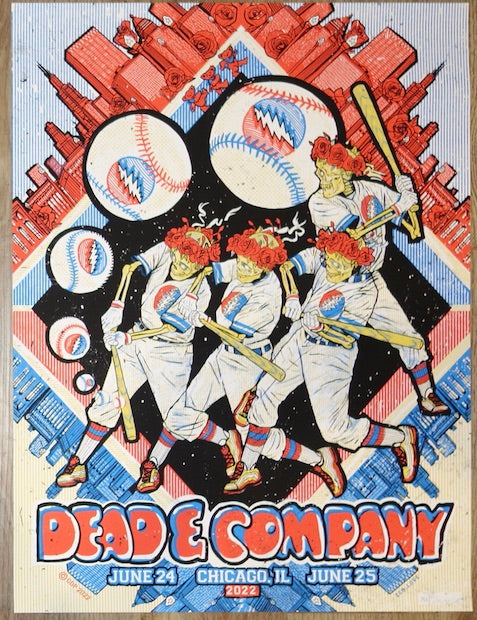2022 Dead & Company - Chicago Silkscreen Concert Poster by Zeb Love