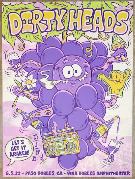 2022 Dirty Heads - Paso Robles Silkscreen Concert Poster by Burrito Breath