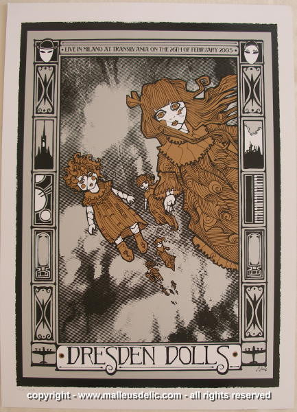 2005 Dresden Dolls - Milan Silkscreen Concert Poster by Malleus