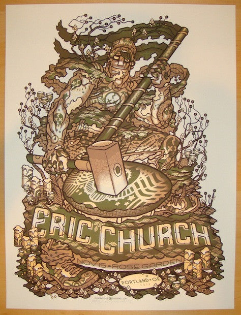 2012 Eric Church - Portland Silkscreen Concert Poster by Guy Burwell