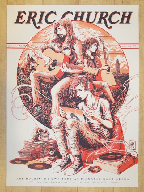 2017 Eric Church - Lincoln Red Variant Concert Poster by Miles Tsang