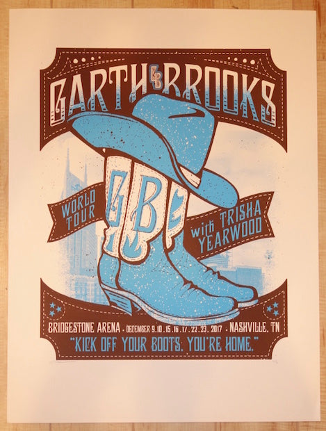 2017 Garth Brooks - Nashville Blue Variant Silkscreen Concert Poster by Andy Vastagh
