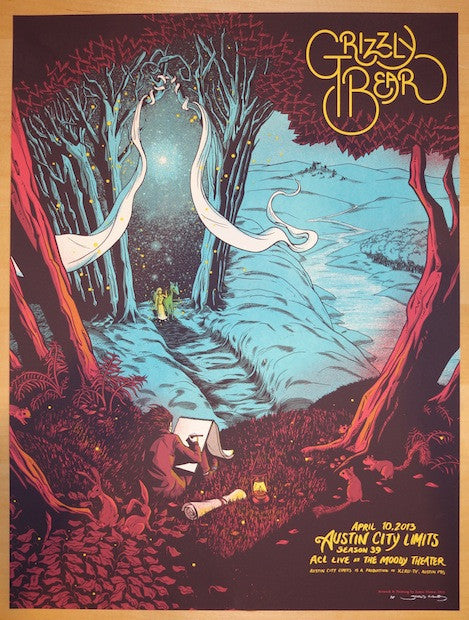 2013 Grizzly Bear - Austin Silkscreen Concert Poster by James Flames