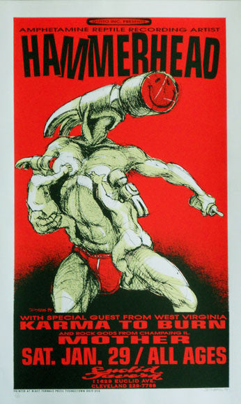 1994 Hammerhead & Karma to Burn - Cleveland Concert Poster by Derek Hess (94-02)
