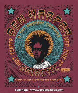 1999 Ben Harper & Galactic Concert Poster by Gary Houston