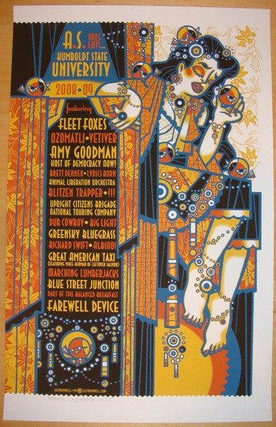 2009 Fleet Foxes & Blitzen Trapper - Arcata Silkscreen Concert Poster by Guy Burwell