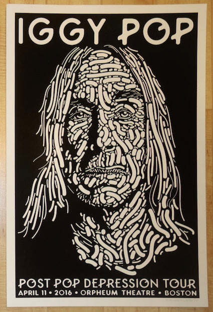 2016 Iggy Pop - Boston Black & White Variant Concert Poster by Guy Burwell