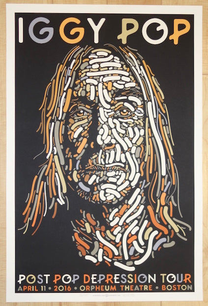 2016 Iggy Pop - Boston Silkscreen Concert Poster by Guy Burwell