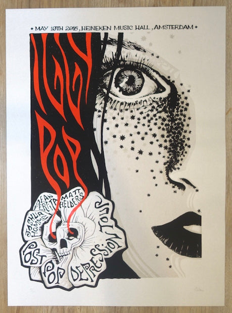 2016 Iggy Pop - Amsterdam Silver Variant Concert Poster by Malleus