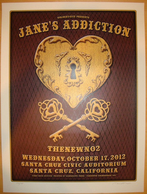 2012 Jane's Addiction - Santa Cruz Concert Poster by Dave Hunter
