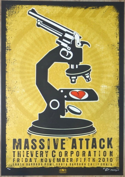 2010 Massive Attack - Santa Barbara Silkscreen Concert Poster by Emek