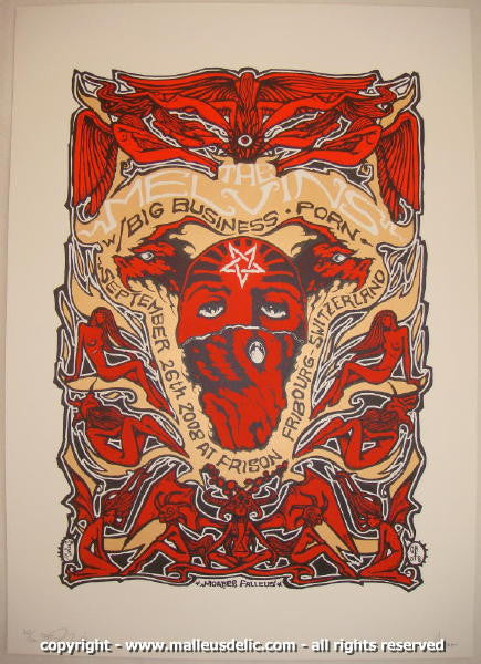 2008 The Melvins - Fribourg Silkscreen Concert Poster by Malleus & Alan Forbes