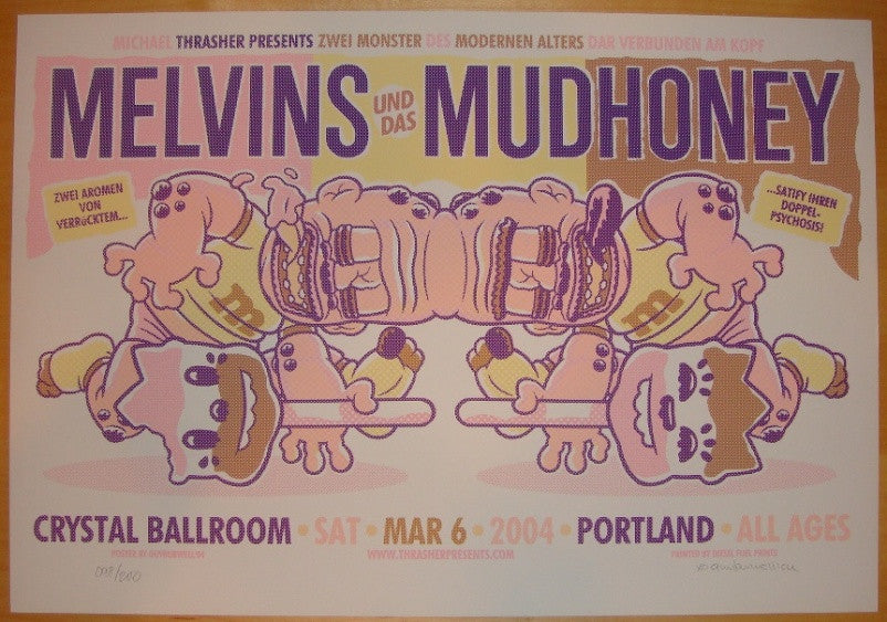 2004 The Melvins & Mudhoney - Portland Poster by Guy Burwell