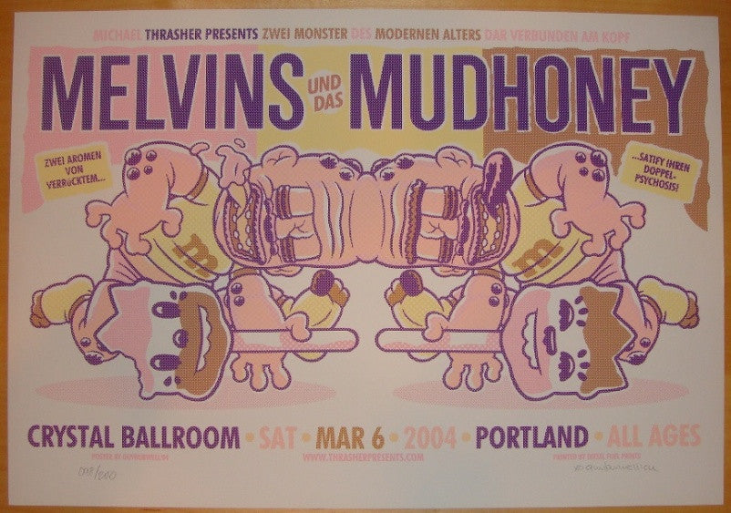 2004 The Melvins & Mudhoney - Portland Silkscreen Concert Poster by Guy Burwell
