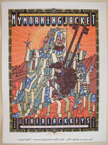 2008 My Morning Jacket - Red Rocks Silkscreen Concert Poster by Guy Burwell