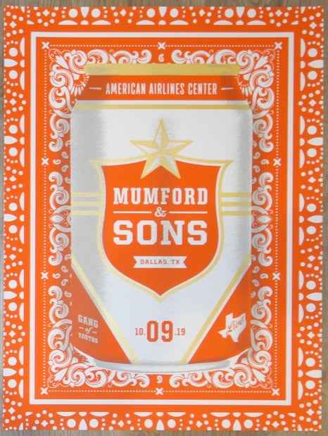 2019 Mumford & Sons - Dallas Silkscreen Concert Poster by Jose Garcia