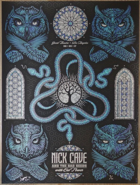 2017 Nick Cave - Los Angeles Silver Variant Concert Poster by Todd Slater