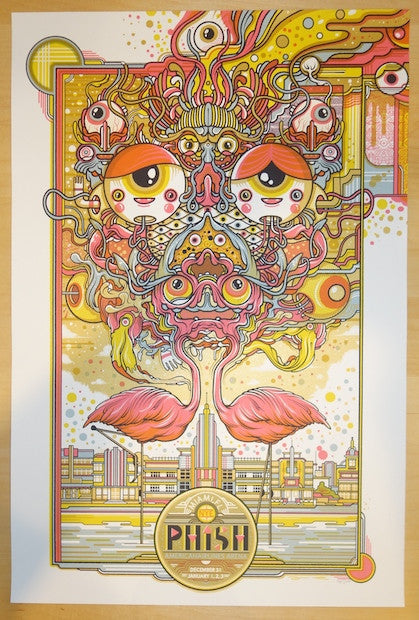 2014 Phish - Miami NYE Yellow Silkscreen Concert Poster by Drew Millward