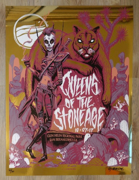 2017 Queens of the Stone Age - San Bernardino Gold Foil Concert Poster by Munk One