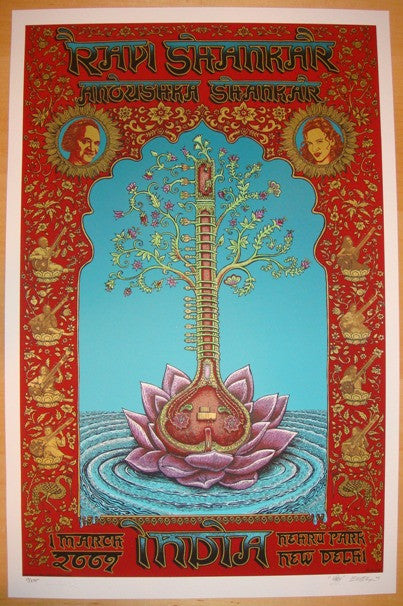 2009 Ravi Shankar - New Delhi Silkscreen Concert Poster by Emek