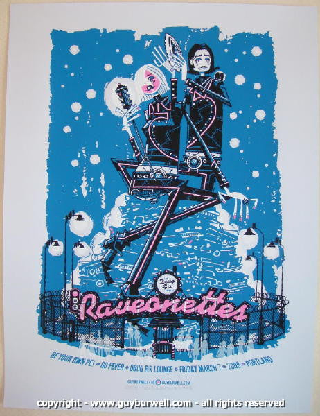 2008 The Raveonettes - Portland Silkscreen Concert Poster by Guy Burwell