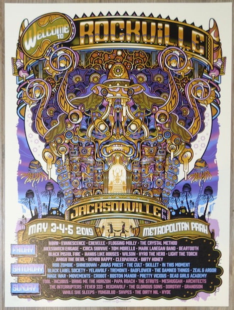 2019 Welcome to Rockville Festival - Silkscreen Concert Poster by Guy Burwell