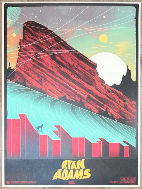 2018 Ryan Adams - Red Rocks Silkscreen Concert Poster by Ivan Minsloff