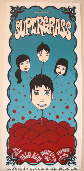 2003 Supergrass - Los Angeles Silkscreen Concert Poster by Tara McPherson