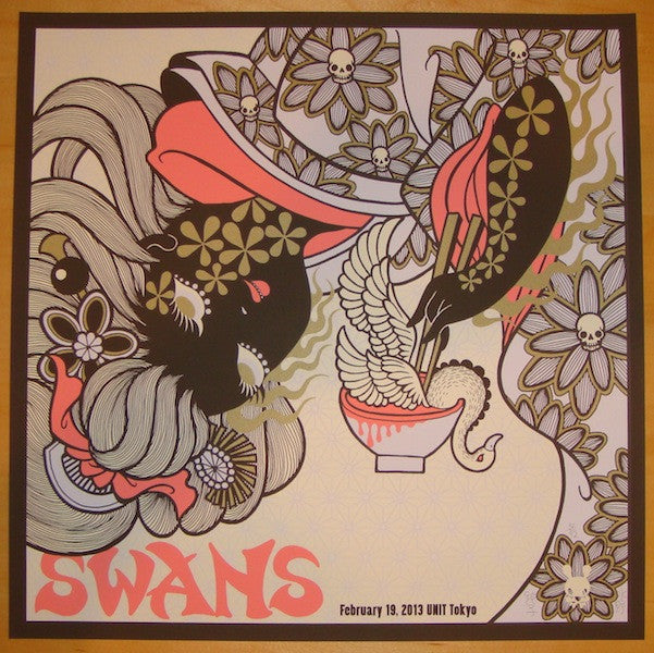 2013 Swans - Tokyo Silkscreen Concert Poster by Junko Mizuno