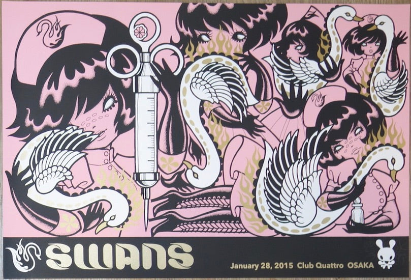 2015 Swans - Osaka Silkscreen Concert Poster by Junko Mizuno