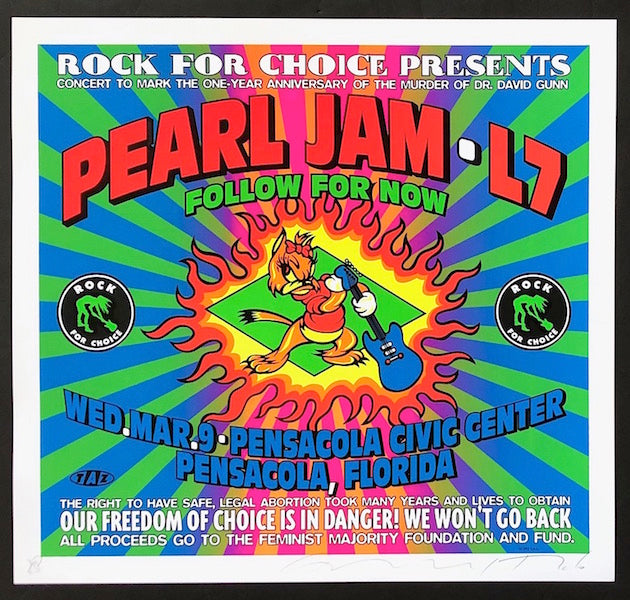 1994 Pearl Jam - Pensacola Silkscreen Concert Poster by TAZ 1994 Pearl Jam - Pensacola Silkscreen Concert Poster by TAZ