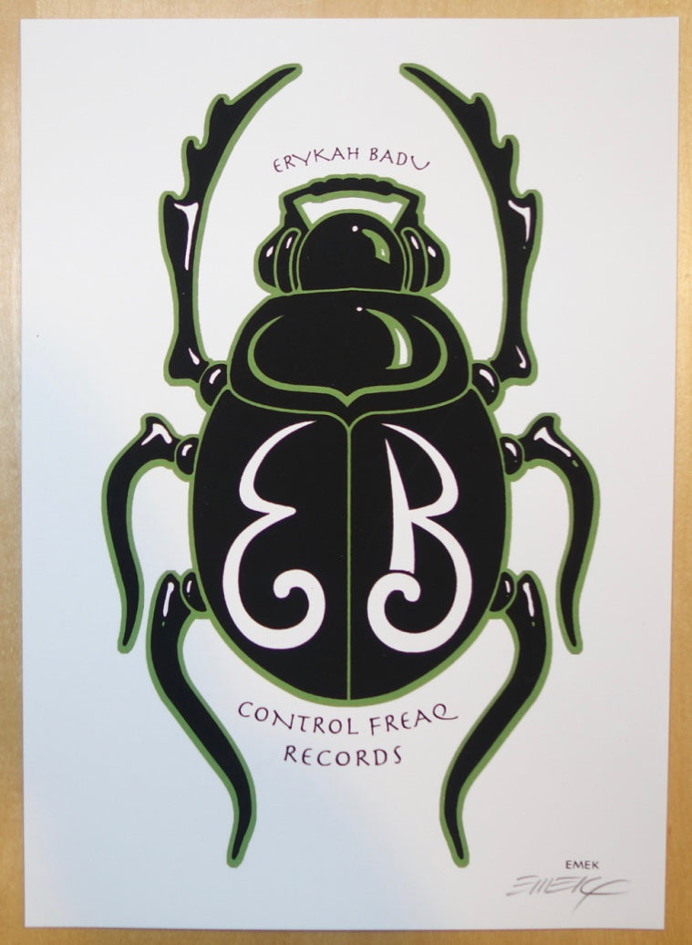 2005 Erykah Badu - Control Freaq Records White/Green Silkscreen Handbill By Emek