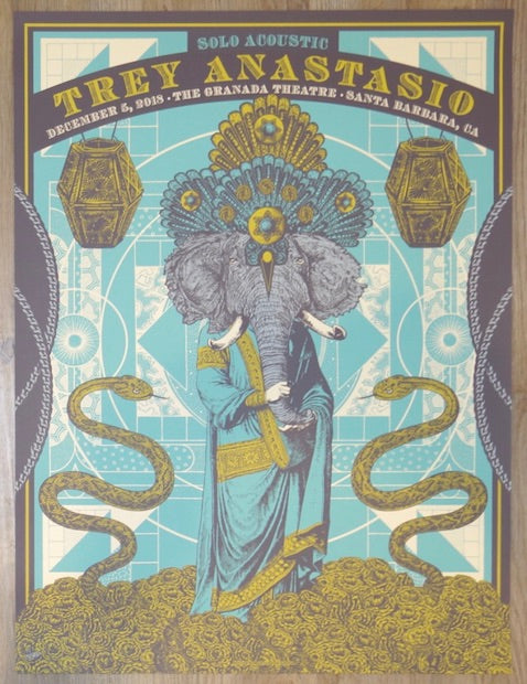 2018 Trey Anastasio - Santa Barbara Silkscreen Concert Poster by Status Serigraph