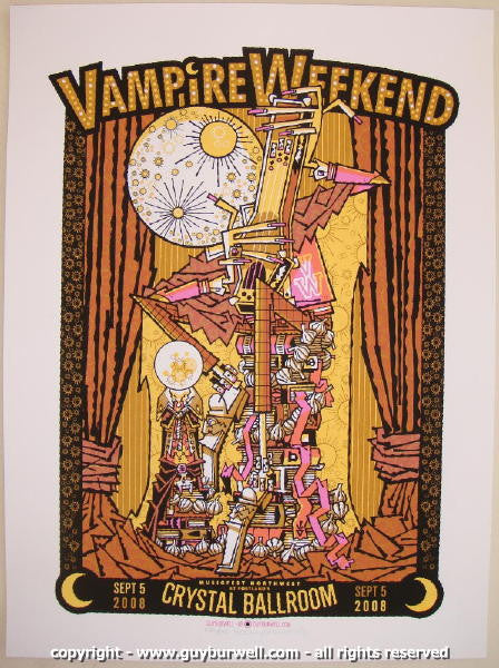 2008 Vampire Weekend - Portland Silkscreen Concert Poster by Guy Burwell