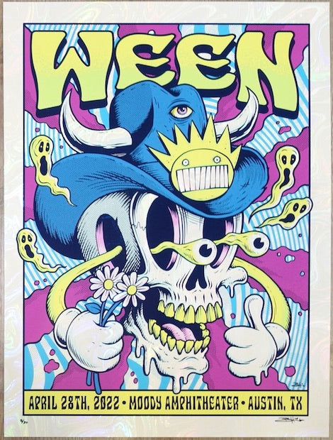 2022 Ween - Austin White Swirl Foil Variant Silkscreen Concert Poster by Brandon Heart