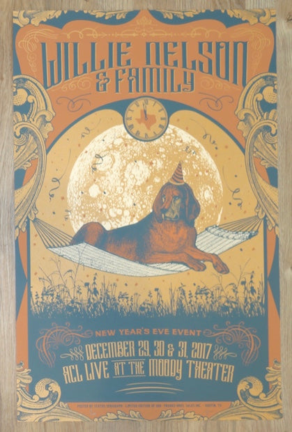 2017 Willie Nelson - NYE Austin Silkscreen Concert Poster by Status Serigraph