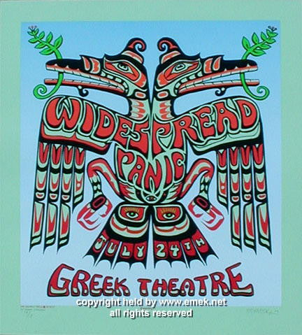 2002 Widespread Panic Pale Green Variant Concert Poster by Emek